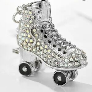 Sparkling Silver Roller Skate Keychain